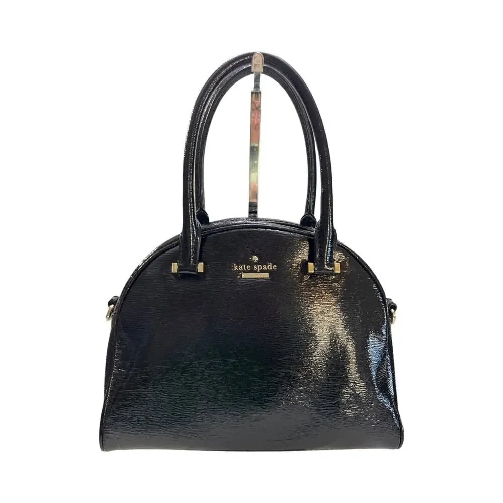 Kate Spade Cedar Street Black Patent Dome Satchel Bag Detachable Strap Dust Bag